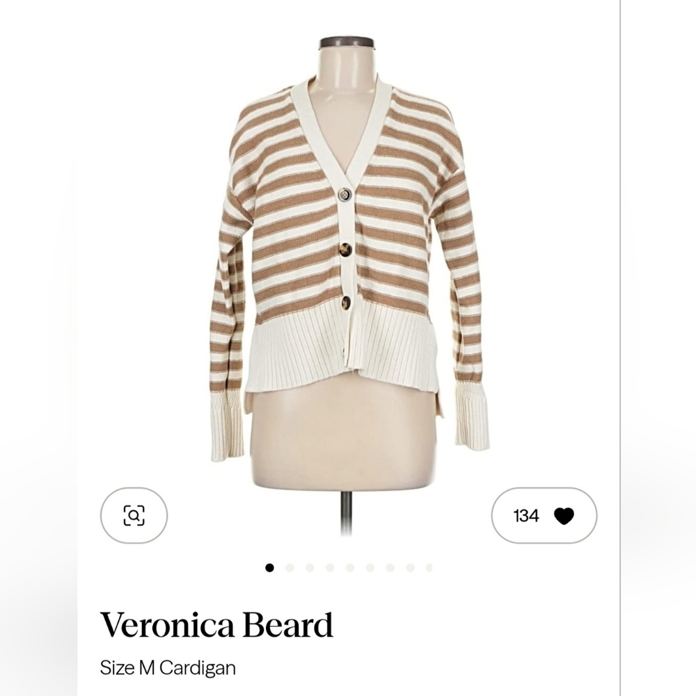 Veronica Beard Women's Cardigan - Cream and Tan Stripes